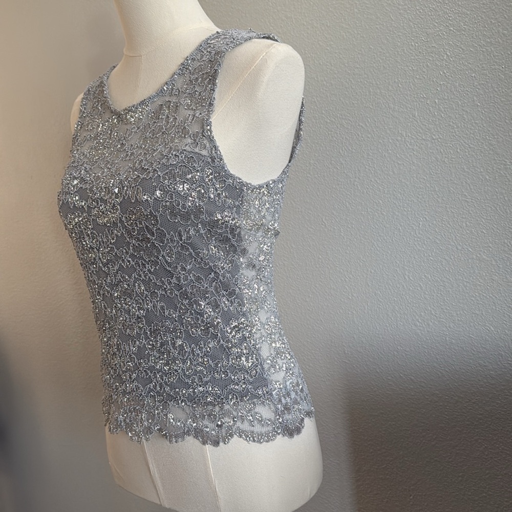 Hanky Panky Vintage Silver Lace Tank Top Size Medium - Picture 4 of 7